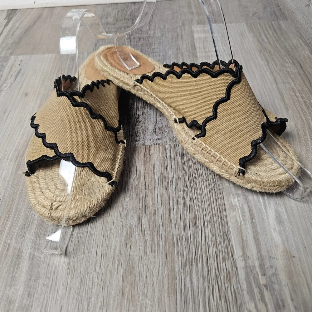 Castañer Womens Piula Scalloped Flat Espadrille Slide Sandals 38 7.5 US Tan Boho